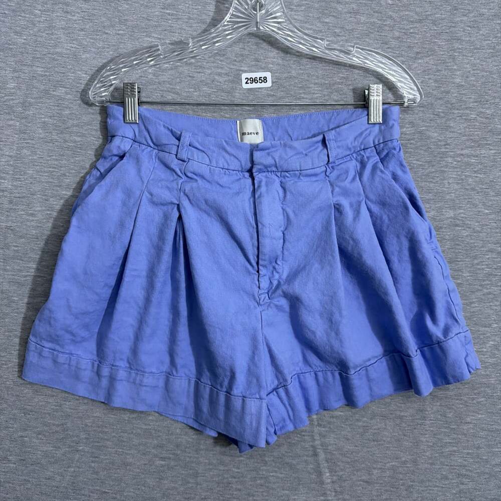 Anthropologie Maeve Women's 6 Purple Linen Blend High Waisted Pleated Shorts